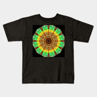 Tree trunk spin .. in green & gold Kids T-Shirt